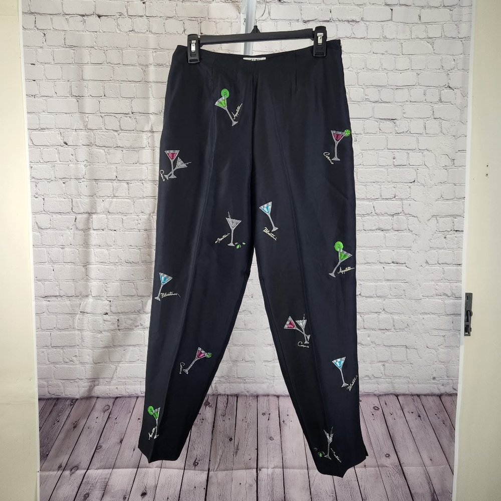 Stylish Black Cocktail Print Women's Pants